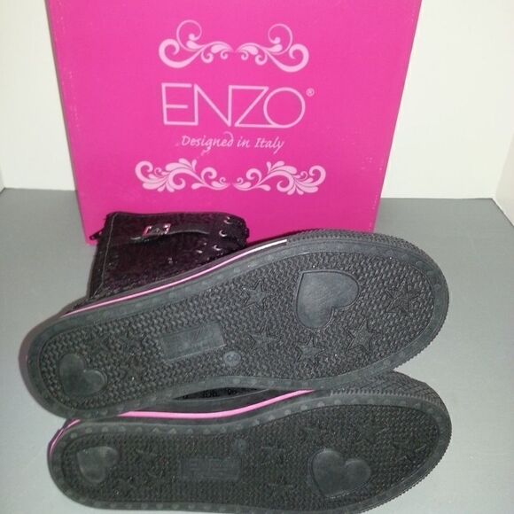 ENZO ANGIOLINI Black Sequin Lace Up Sneaker Boots - Picture 6 of 6